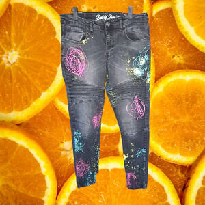 Dstrkt Denim Black Graffiti Painted Pants‎ Size 34x32
